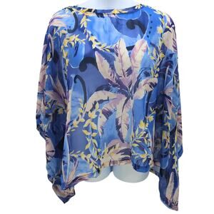 Chicos Top Womens L / XL Sheer Flowy Tropical Poncho Kimono Swim Beach Travel